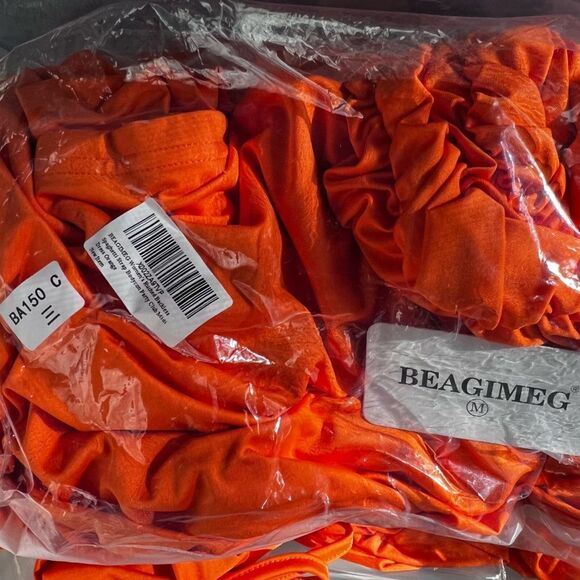 Dress Spaghetti Strap Bodycon Party Club Midi Dress Orange. - Picture 3 of 10